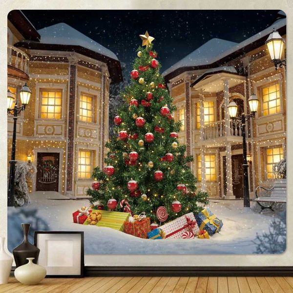Tapisseries de Noël décoration de la maison tapisserie scène psychédélique hippie arbre de Noël tenture murale chambre décoration murale drap de lit