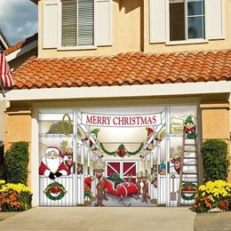 Tapisseries Tapisserie de Noël dessin animé portes de garage extérieures tapisseries rideau fond de Noël décoration murale suspendue cadeau de l'année 231017