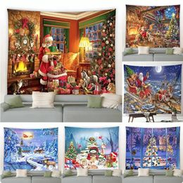 Tapisseries Tapisserie de Noël drôle Père Noël boules d'arbre de Noël cadeaux cheminée décor à la maison Art tenture murale pour dortoir chambre salon 231027