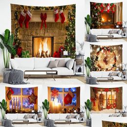 Tapisseries Christmas Tapestry Snowflakes Santa Claus Winter Mur Hanging Tissu Fiche de couverture Cadeaux Décorations pour la maison 240322 DRO DHZZR