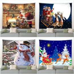 Tapisseries Tapisserie de Noël Bonhomme de neige Père Noël Cheminée Cadeaux Nuit d'hiver Tenture murale Couverture Décoration de Noël pour chambre salon 231207