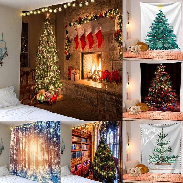 Tapisseries Arbre De Noël Tenture Murale Tapisserie Fond Tissu Décoration Murale Serviette Couverture Décor À La Maison Polyester Imprimer Art