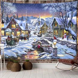 Wandtapijten Kerst Hout Sneeuw Tapijt Muur Opknoping Jaar Cadeau Moose Boho Bed Gordijn Dorm Home Decor 200x150cm