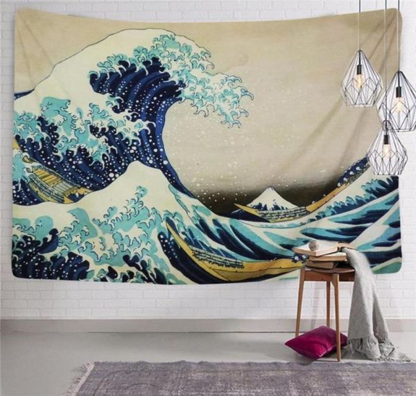 Tapisseries Cilected Grande Vague Peinture Tapisserie Murale Suspendue Polyester Boho Couvre-lit Tapis De Yoga Couverture 150x130cm148x200cm4637280