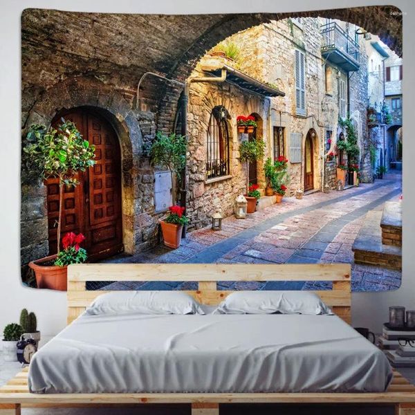 Tapices Classic House Street Throw Bohemian European Town Wall Wall Hanging Beach Toall Art Decor para el hogar