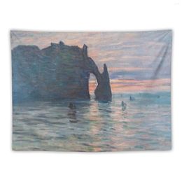 Tapisseries Claude Monet - Etretat Cliff of D'Aval Sunset Tapestry tapis sur le mur de décor de décoration de chambre mignonne