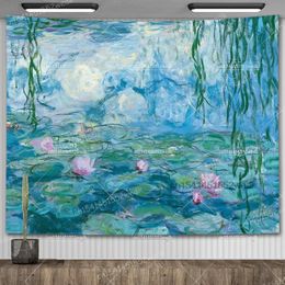 Wandtapijten Claude Monet Waterlelie Olieverfschilderij Tapijt Muur Hangend Esthetisch Kamer Decor Kunstwerk Landschap Slaapkamer Decoratie 231023