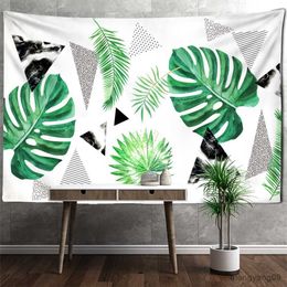 Tapices Hojas de coco Tapestrería Carril colgante de plantas tropicales verdes Sala de estética hippie Decoración del hogar R230815