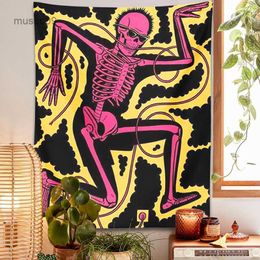Tapisseries Tapisserie colorée psychédélique hippie bohème squelette choc électrique danse tenture murale tissu tapis chambre décor à la maison