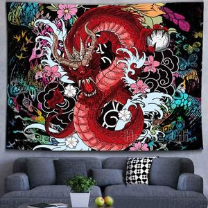 Tapisseries Cool Dragon tapisserie colorée dessin animé Hippie Art tenture murale