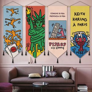 Tapisseries Creative Graffiti Tapisserie Keiths Harings Tissu Tenture Peinture Mur Tapis Couverture Hippie Fond Chambre Décoration 230421