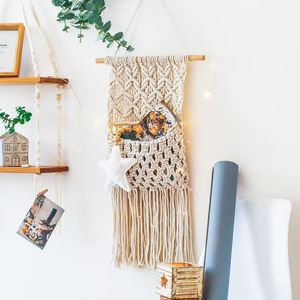 Tapestries Creative Ins Macrame Wall Holder Basket Kleine Mail Letters Opslag Organisator Hangende handwoven Tapestry Pocket Boho Home Decortap