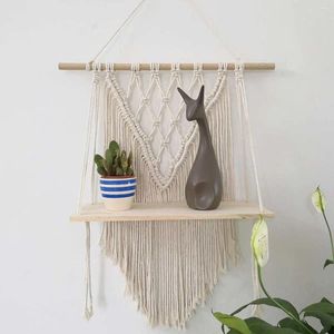 Tapisseries créatives en macramé, tissées à la main, étagère murale suspendue, décoration porte-plante, bois flottant, rangement pour la maison