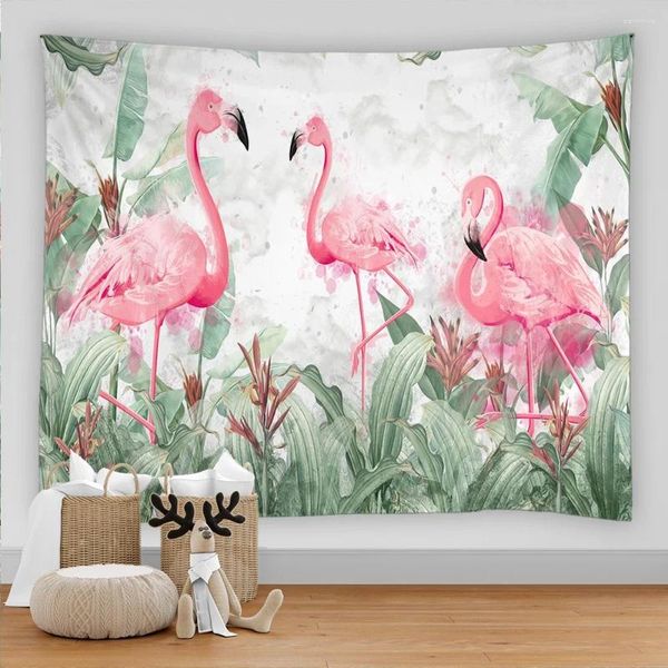Tapisseries Creative Printing Tapestry Art Decor Flamingo Tropical Plant Flowers Mur suspendu dortoir de serviette de plage
