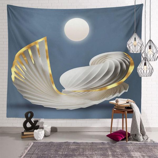 Tapices personalizados Luna dorada 3D caracola tapiz hogar sala de estar decoración pared colgante manta para dormitorio 21-12-1-47