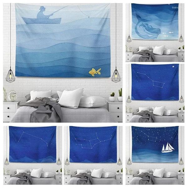 Tapices personalizados para decoración de pared, tapiz estético para habitación, accesorios de cielo estrellado de océano, tela grande para el hogar, otoño Qq