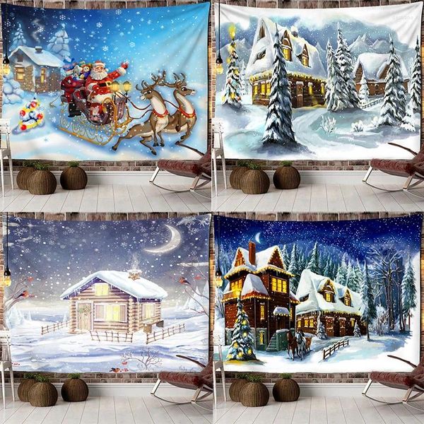 Tapices personalizables navidad de navidad tapiz estrellado cielo bosque pared colgante sala de vacaciones lindo