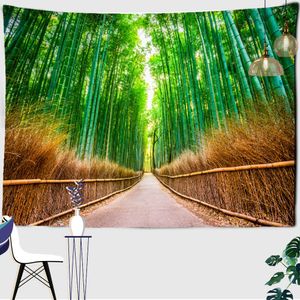 Wandtapijten Aanpasbare hippiekamer Slaapzaal Kunstdecoratie Groen bamboe Bostapijt Natuurlijk landschap Landschap Muurbehang