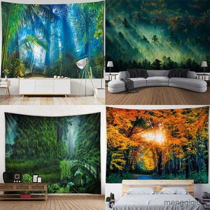 Wandtapijten Aanpasbare Misty Forest Print Tapestry Nordic Room Art Home Wall Decor Soft en Easy Care Wall Hanging Fabric Art R230710