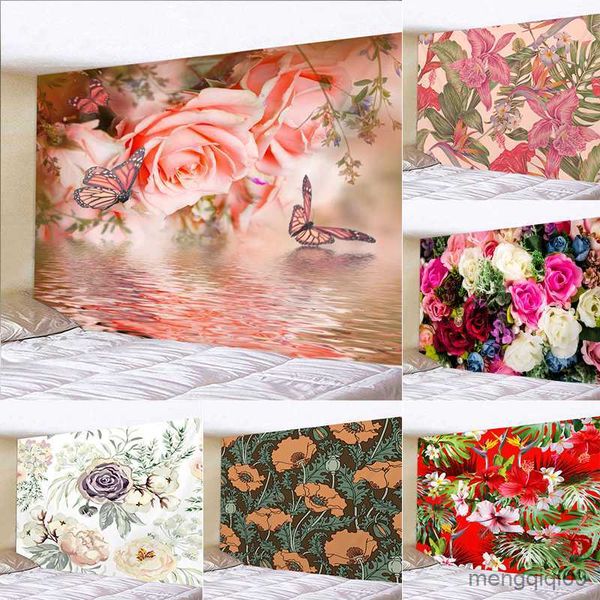 Tapisseries Personnalisable Rose Rose Papillon Suspendu Revêtement Mural Plante Tapisserie Chambre Tapisserie Art Revêtement Mural Plafond Fond R230710