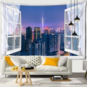 Tapisses personnalisables sorcellerie Bohemian Style Art Aesthetics Room Home Decoration Imitation Window Starry Sky View Tapestry R230811
