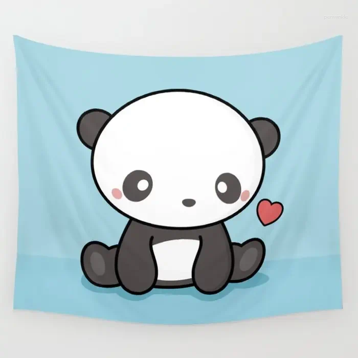 Tapestries Cute Kawaii Panda With Heart Tapestry Background Wall Covering Home Decoration Blanket Bedroom Hanging