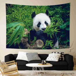 Tapices Lindo Panda Comiendo Bamboo Tapestería Muro colgante Pandas Maneta de animales Mat de la colcha del dormitorio para niños Decoración del dormitorio R230812