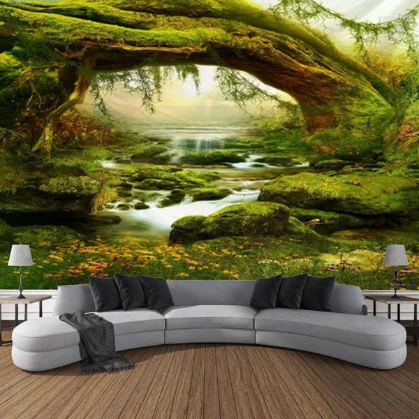 Tapices Oscuro Mágico Bosque Camino Árbol Agujero Fondo Tapiz Arte Manta Decorativa Cortina Colgante Hogar Dormitorio Sala Decoración