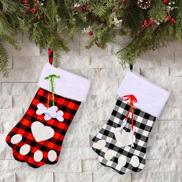 Tapices decorativos calcetines navideños lindos decoraciones de medias de garras de perros mascota para