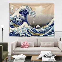 Tapisseries Décoratif Maison Tapisserie Japonaise Japon Mont Fuji Tapisserie Art Imprimé Tapisserie La Grande Vague de Kanagawa Tenture Murale R230713