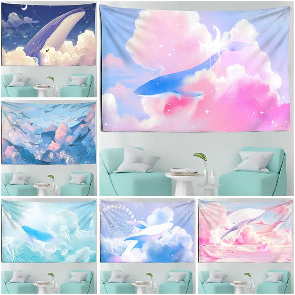 Tapisseries Dôme Caméras Bande Dessinée Bande Dessinée Le Ciel Dauphin Tapisserie Tenture Murale Rose Violet Nuage Tapisseries Chambre Décoration Murale Kawaii Room Decor R230714