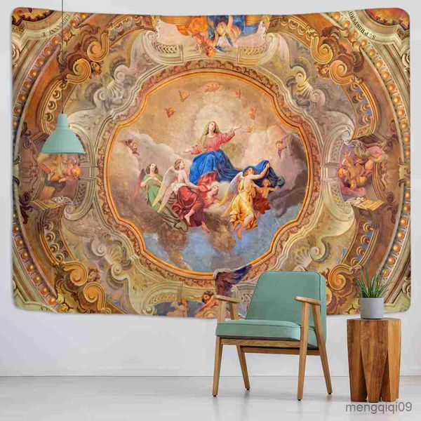 Tapisseries Dôme Caméras Christ Jésus Tapisserie Tenture Artistique Polyester Tissu Cottage Dortoir Mur Art Décoration de La Maison Marron Décoration Murale R230714