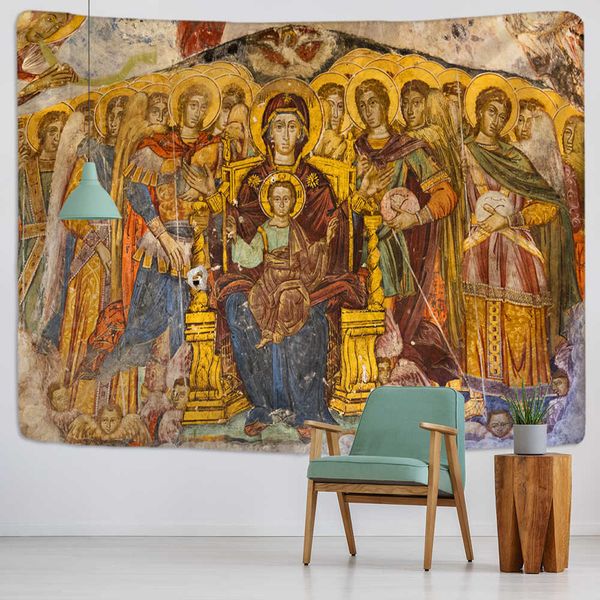 Tapisseries Dôme Caméras Christ Tapisserie Tenture Murale Artistique Polyester Tissu Cottage Dortoir Mur Art Décoration De La Maison Marron Décoration Murale