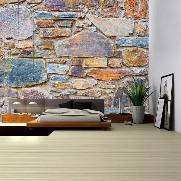 Tapices Cámaras domo Personalizable Colgante de pared Bohemio Impresión de arte Tapiz Habitación Decoración del hogar 3D Colorido Ladrillo de piedra Tapiz vintage R230714