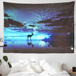 Tapestries Dome Camera's Galaxy Aurora Tapestry Wall Hanging Forest Tree Landscape Hippie Psychedelic Tapiz Starry Sky Dorm Home Decor Deer Wall Carpet R230714