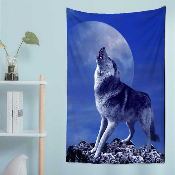 Tapices Cámaras de cúpula aullido de un lobo Tapiz de animales sagrados Decoración para colgar en la pared Alfombra de chakras Brujería Tela de pared Tapices de lobo