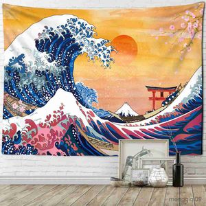 Tapisseries Dôme Caméras Kanagawa Vague Géante Poulpe Tapisserie Japon Mont Fuji Art Imprimer Tenture Murale Maison Chambre Décor Japonais R230714