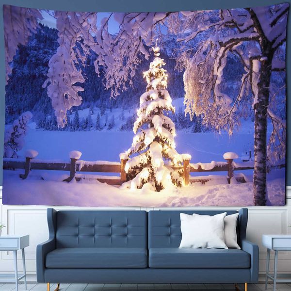 Tapisseries dôme caméras Lce et neige arbre de noël tapisserie forêt cabane tenture murale Style naturel cadeaux de vacances décoration de la maison