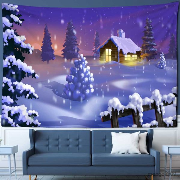 Tapisseries Dôme Caméras Lce et Neige Arbre De Noël Tapisserie Psychédélique Forêt Cabane Tenture Murale Style Naturel Cadeaux De Vacances Décor À La Maison R230714