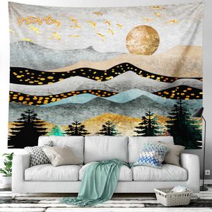 Tapisseries Dôme Caméras Psychadélique Montagne Tapisserie Soleil et Lune Paysage Grande Tapisserie En Tissu Tenture Murale Boho Hippie Tissu Chambre Décor Esthétique