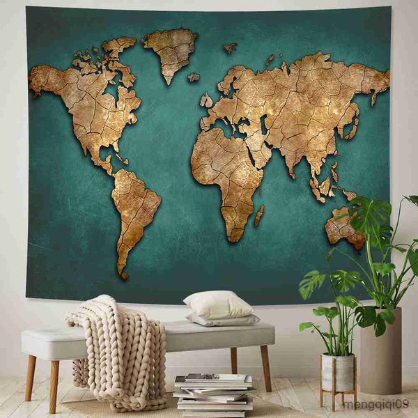 Tapisseries Dôme Caméras Rétro monde carte nautique maison art tapisserie Hippie Bohème drap de lit décoratif fond mur canapé couverture R230714