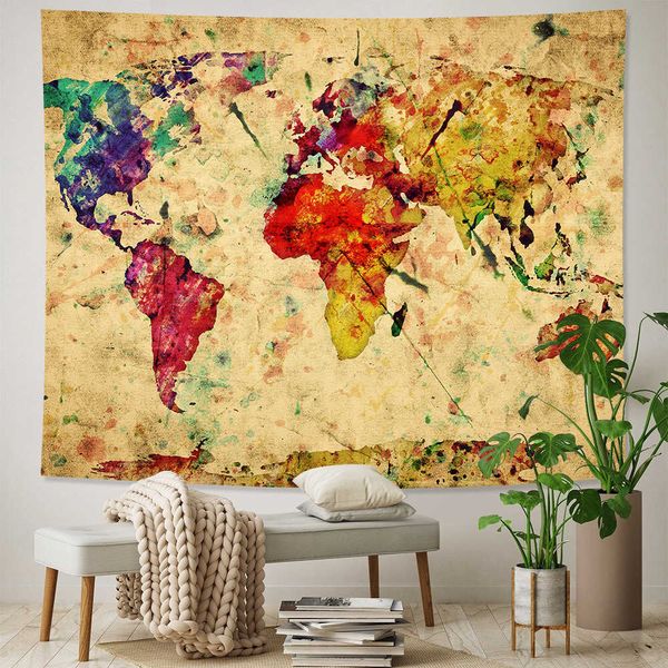 Tapisseries Dôme Caméras Rétro monde carte nautique maison art tapisserie Hippie Bohème décoratif drap de lit fond mur canapé couverture