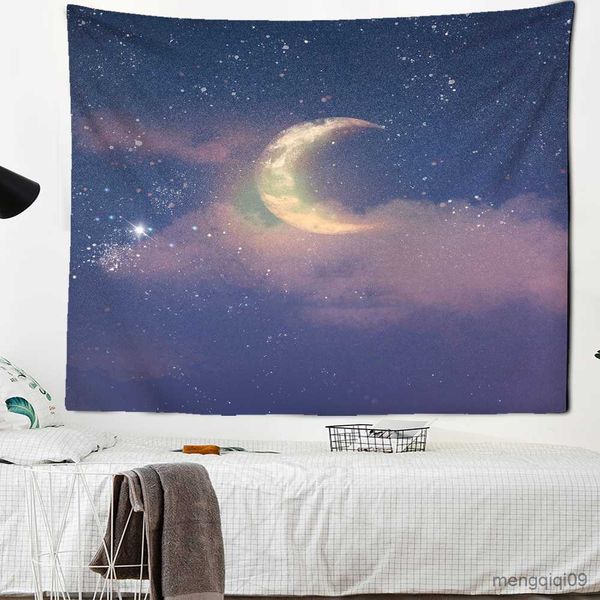 Tapices Cámaras domo Romántico Tapiz de luz de la luna Cielo azul Nubes blancas Colgante de pared Estética Decoración de la habitación Hogar bohemio Dormitorio Decoración de la pared R230714