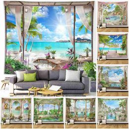 Wandtapijten Dome Camera's Seaside Scenery Goth Tapestry Wall Hanging Trippy Tapestry Home Room Decoration Boho Tapisserie Psychedelic Tapestry R230714