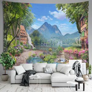 Tapestries Dome Camera's SepYue Seaside Scenery Tapestry Wall Hanging Room Decoration Hippie Tapestries Tree Garden Mountain Wall Art Doek Boho Decor R230714