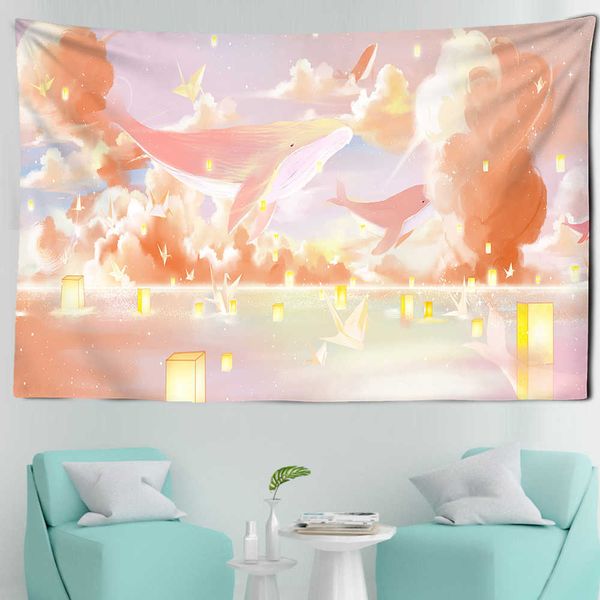 Tapisseries dôme caméras baleine tapisserie bleu ciel tenture murale maison couleur rose ciel étoilé rêve tapisserie Kawaii chambre décor