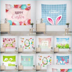 Tapestries Easter Tapestry Wall hangende eieren en grappige Bunny Rabbit digitaal bedrukte achtergrond voor slaapzaal decor 130x150 cm drop levering DHPQS