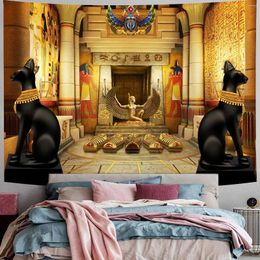 Tapisseries Tapisserie de style égyptien Chat ancien Bastet Déesse d'Isis Anubis Texte mystérieux Personnages Tenture murale Décoration de la maison