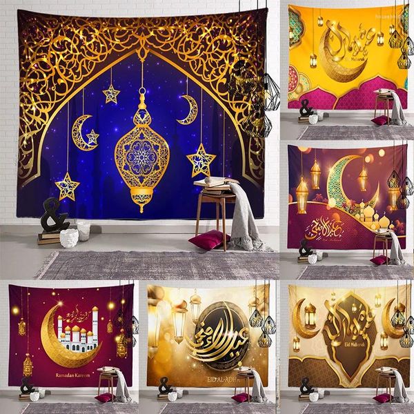 Tapices Eid Mubarak Orar Fondo árabe Tapiz Luna Estrella TapizPared Pared Colgante Arte Ramadán Festival Decoración musulmana para el hogar
