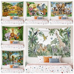 Tapisseries Éléphant Tapisserie Jungle Forêt Animal Sauvage Tenture Bohème Décoration Serviette De Plage Polyester Yoga Couverture